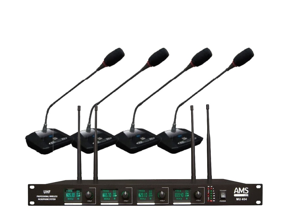 MU 404 + MS 104 Receptor inalámbrico con 4 micrófonos para sistema de conferencia AMS MU 404 + MS104