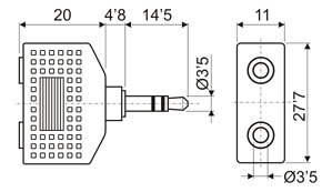Adaptador estéreo 3.5 mm a doble hembra estéreo 3.5 mm 