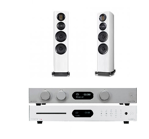 Audiolab 8300A + 8300CDQ + EVO4.3 silver/blanco 