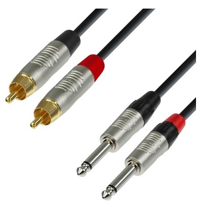 Adam Hall Cables K4 TPC Cable de Audio REAN de 2 RCA macho a 2 Jacks 6,3 mm mono