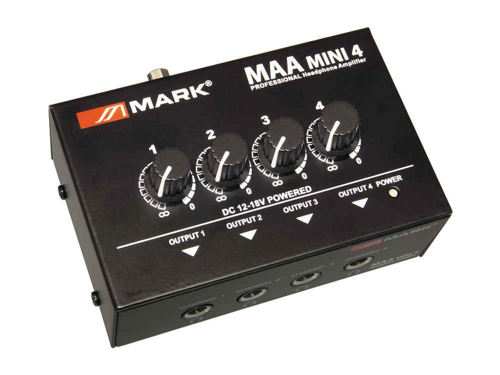 Mark MAA Mini 4 MAA Mini 4: Amplificador auriculares. 4 salidas. Volúmen independiente. Mono/Stereo.