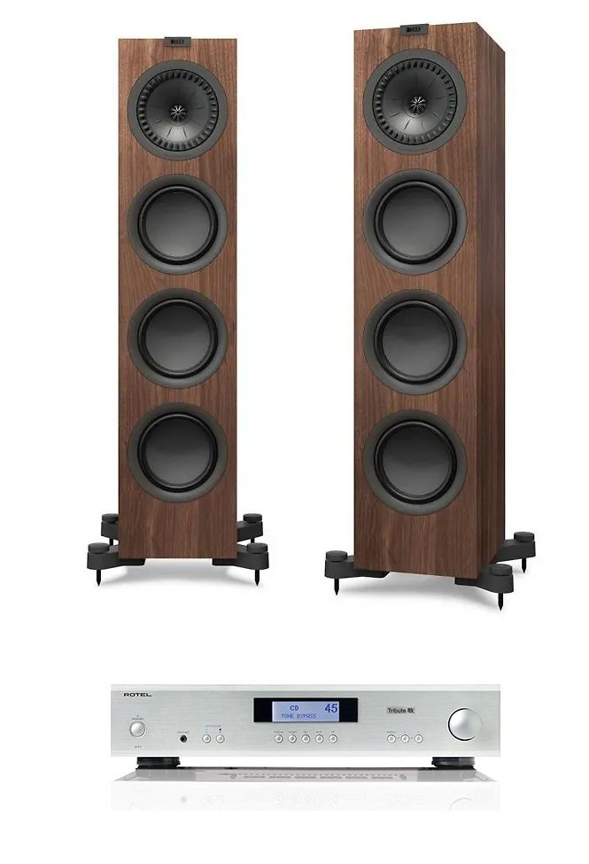 Rotel A11 Tribute + KEF Q750 silver/nogal 
